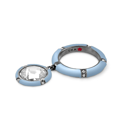Prince Charming Ring Round Charm Pavé Band blue enamel stackable ring with pavé crystal charm LGA on Tampa Home & Garden Store