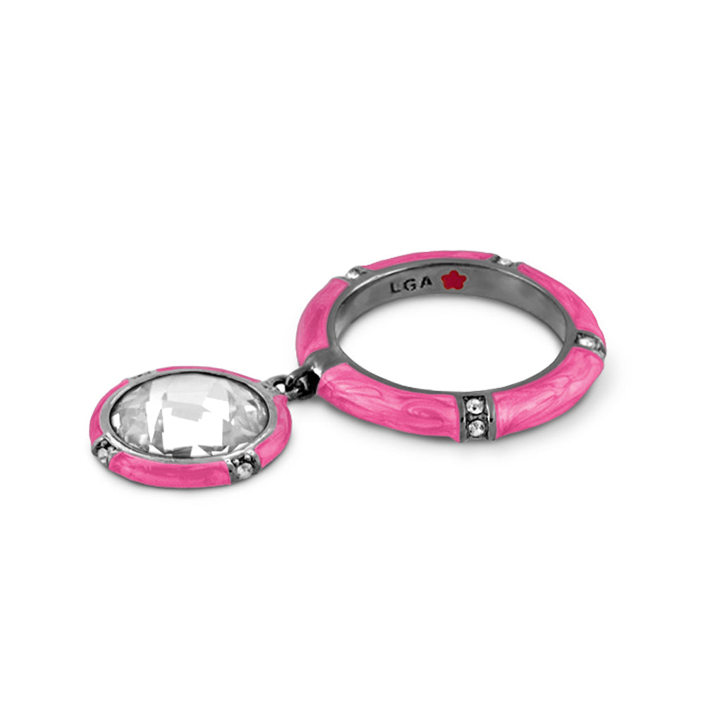 Prince Charming Ring pink enamel pavé band with crystal pendant Lauren G Adams on Tampa Home & Garden Store