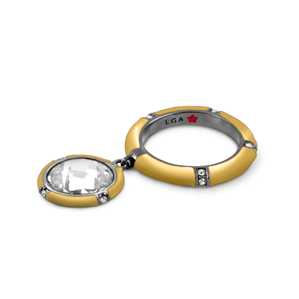 Prince Charming Ring stackable gold-tone band with round pavé charm by Lauren G Adams on Tampa Home & Garden Store