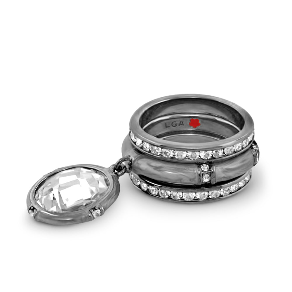 Prince Charming Ring Set, three-ring stack with pavé diamonds and removable pendant by LGA on Tampa Home & Garden Store