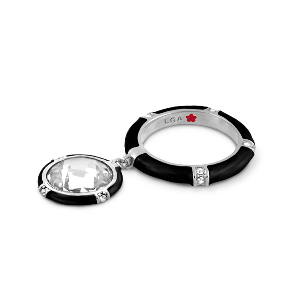 Prince Charming Ring Round Charm Pavé Band black enamel crystal Lauren G Adams on Tampa Home & Garden Store