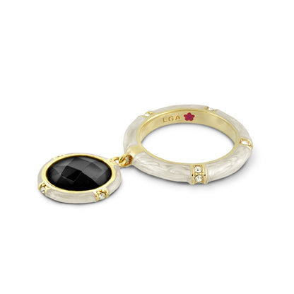 Prince Charming Ring Round Charm Pavé Band Lauren G Adams white textured 2-piece set on Tampa Home & Garden Store