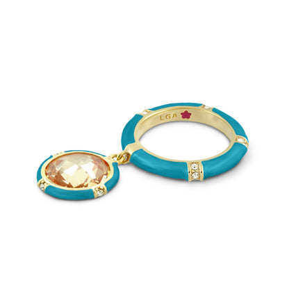 Prince Charming Ring Round Charm Pavé Band turquoise enamel peach pendant Lauren G Adams on Tampa Home & Garden Store