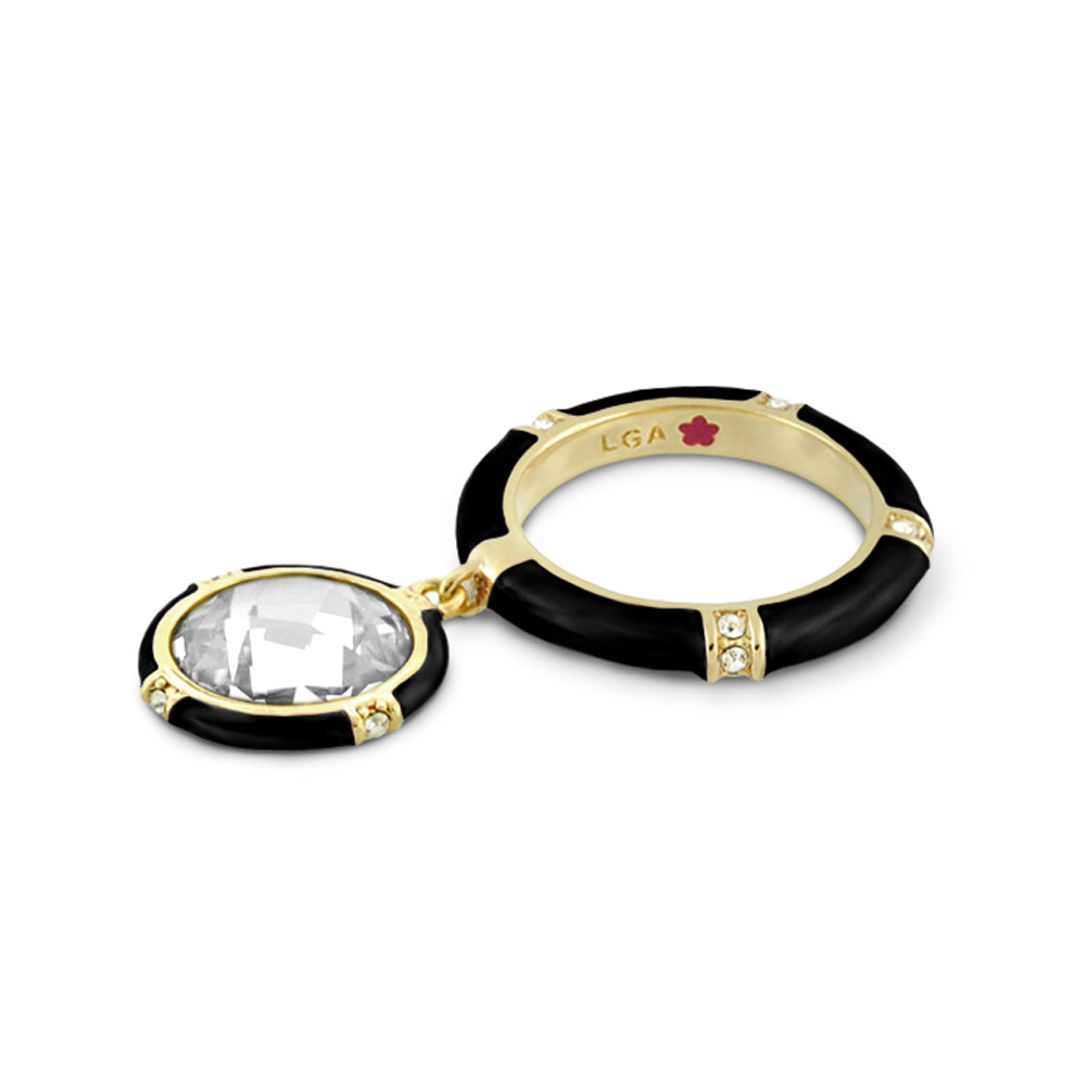 Prince Charming Ring charm pavé band by Lauren G Adams with black enamel and crystal pendant on Tampa Home & Garden Store