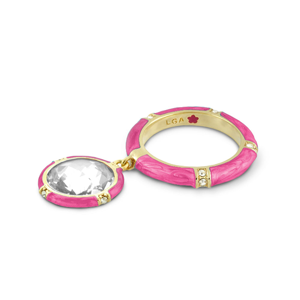 Prince Charming Ring round charm pavé band enamel with crystal pendant LGA stackable ring on Tampa Home & Garden Store