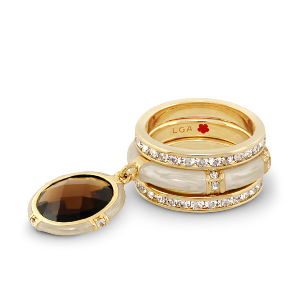Prince Charming Ring Set Lauren G Adams four gold diamond stack rings with gemstone pendant on Tampa Home & Garden Store