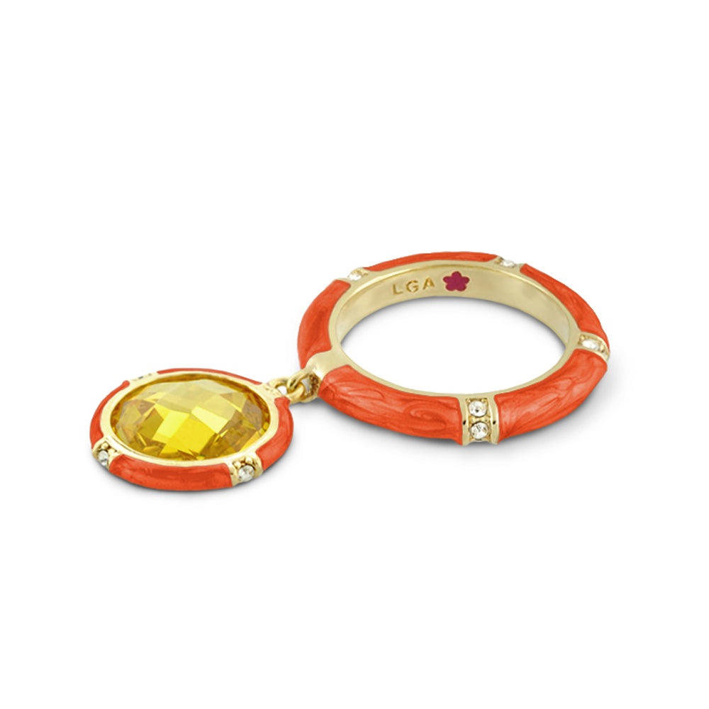 Prince Charming Ring 2pc set orange enamel pavé band ring with yellow gem charm by Lauren G Adams on Tampa Home & Garden Store