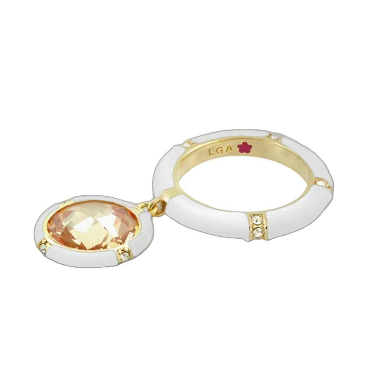 Prince Charming Ring Pavé Band pair of enamel rings with peach gemstone by Lauren G Adams on Tampa Home & Garden Store