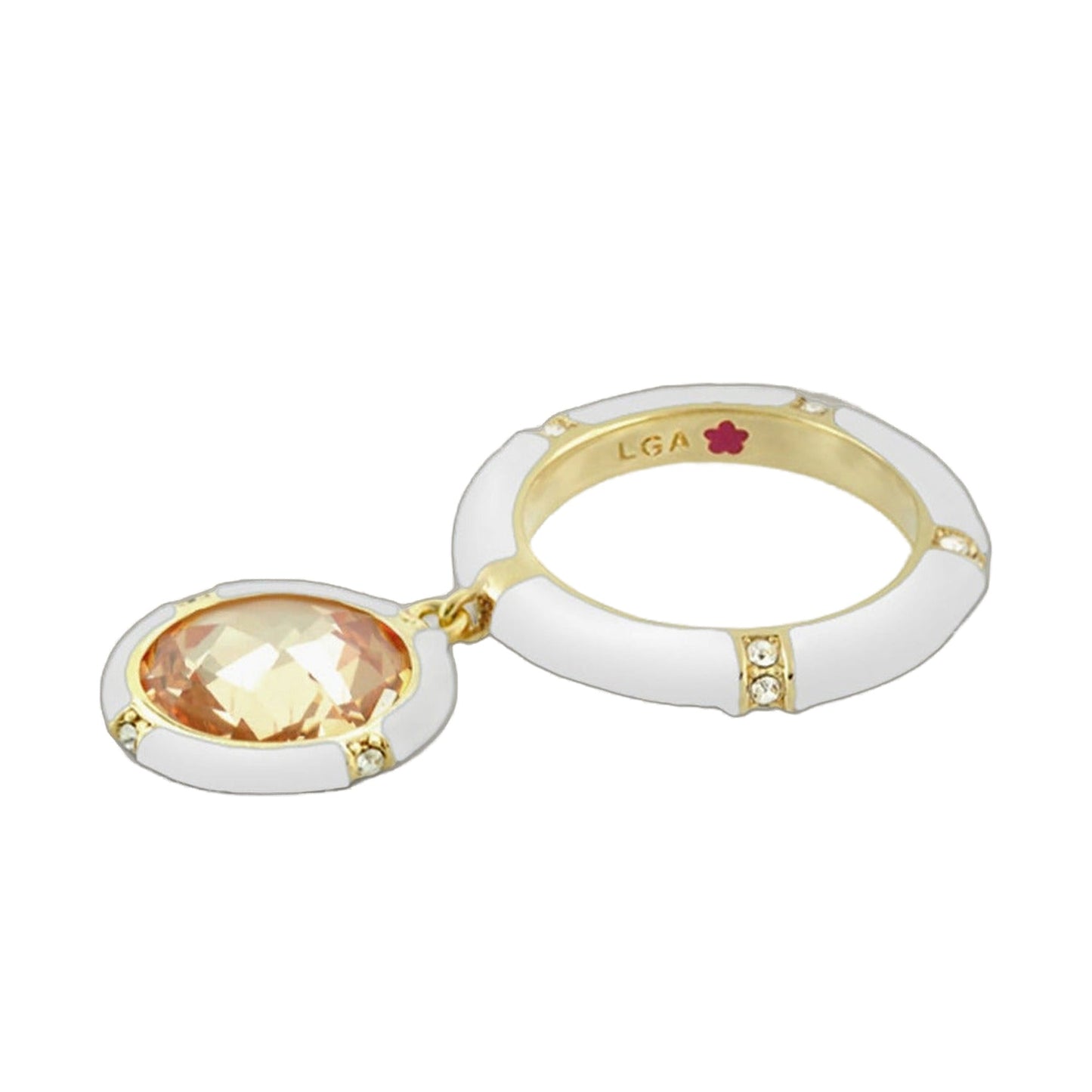 Prince Charming Ring Round Charm Pavé Band enamel stackable peach accents LGA on Tampa Home & Garden Store