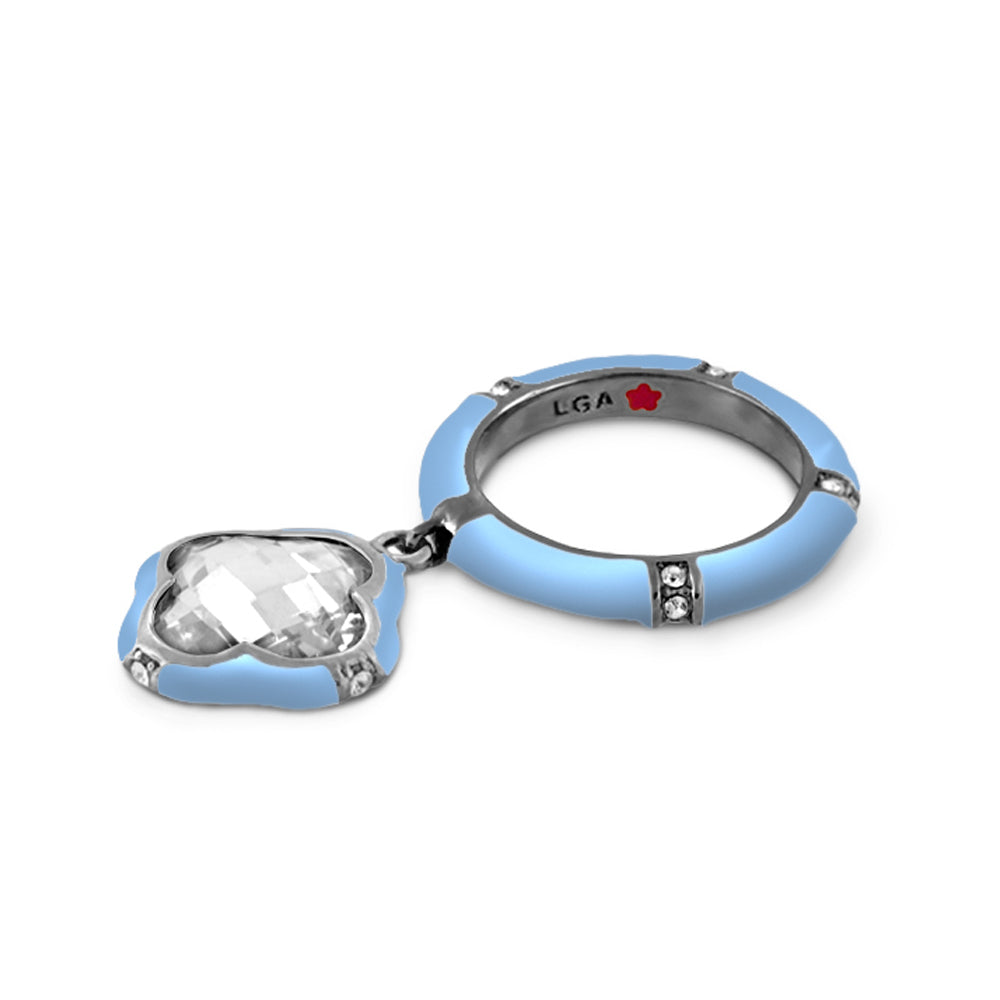 Prince Charming Ring Clover Charm Pave Band light blue enamel ring with crystal pendant LGA on Tampa Home & Garden Store