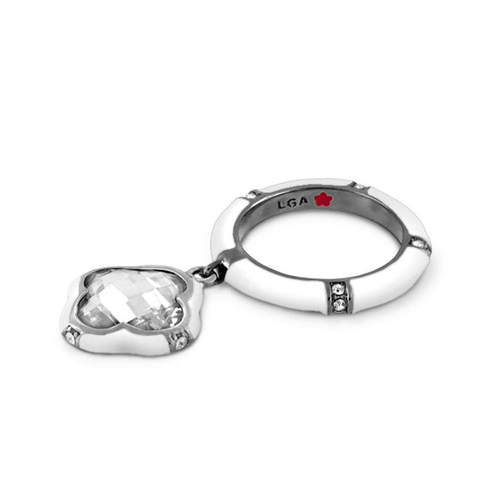 Prince Charming Ring Clover Charm Pavé Band stackable ring in silver with clover pendant LGA on Tampa Home & Garden Store