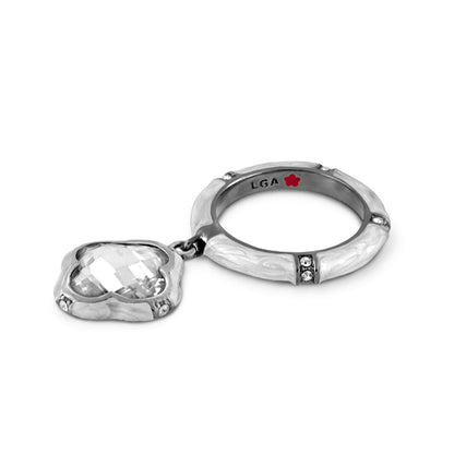 Prince Charming Ring Clover Charm Pavé Band, silver-tone stackable ring with crystal pendant on Tampa Home & Garden Store
