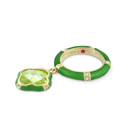Prince Charming Ring Clover Charm Pavé Band green enamel ring with gold-tone details on Tampa Home & Garden Store