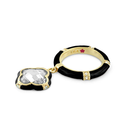 Prince Charming Ring Clover Charm Pavé Band by Lauren G Adams, stackable ring with black enamel on Tampa Home & Garden Store