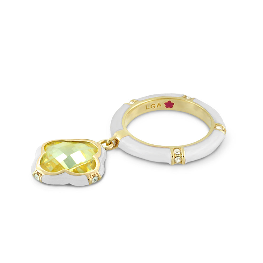 Prince Charming Ring Clover Charm Pavé Band gold stackable ring with yellow clover charm on Tampa Home & Garden Store