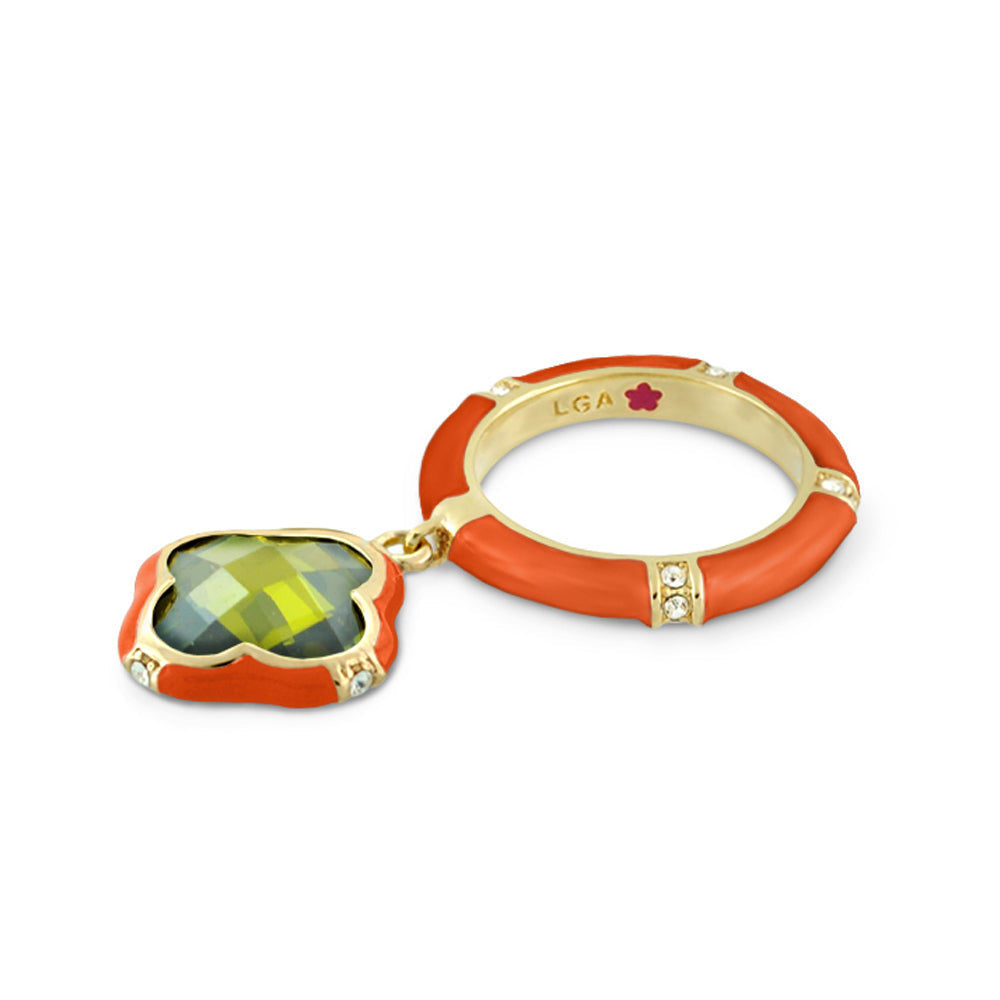 Prince Charming Ring Clover Charm Pavé Band orange enamel with green gem by Lauren G Adams on Tampa Home & Garden Store