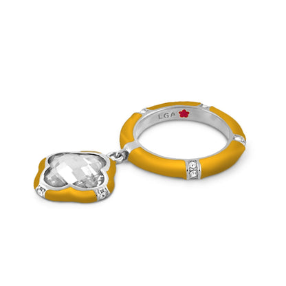 Prince Charming Ring Clover Charm Pavé Band yellow enamel ring with crystal charm by LGA on Tampa Home & Garden Store