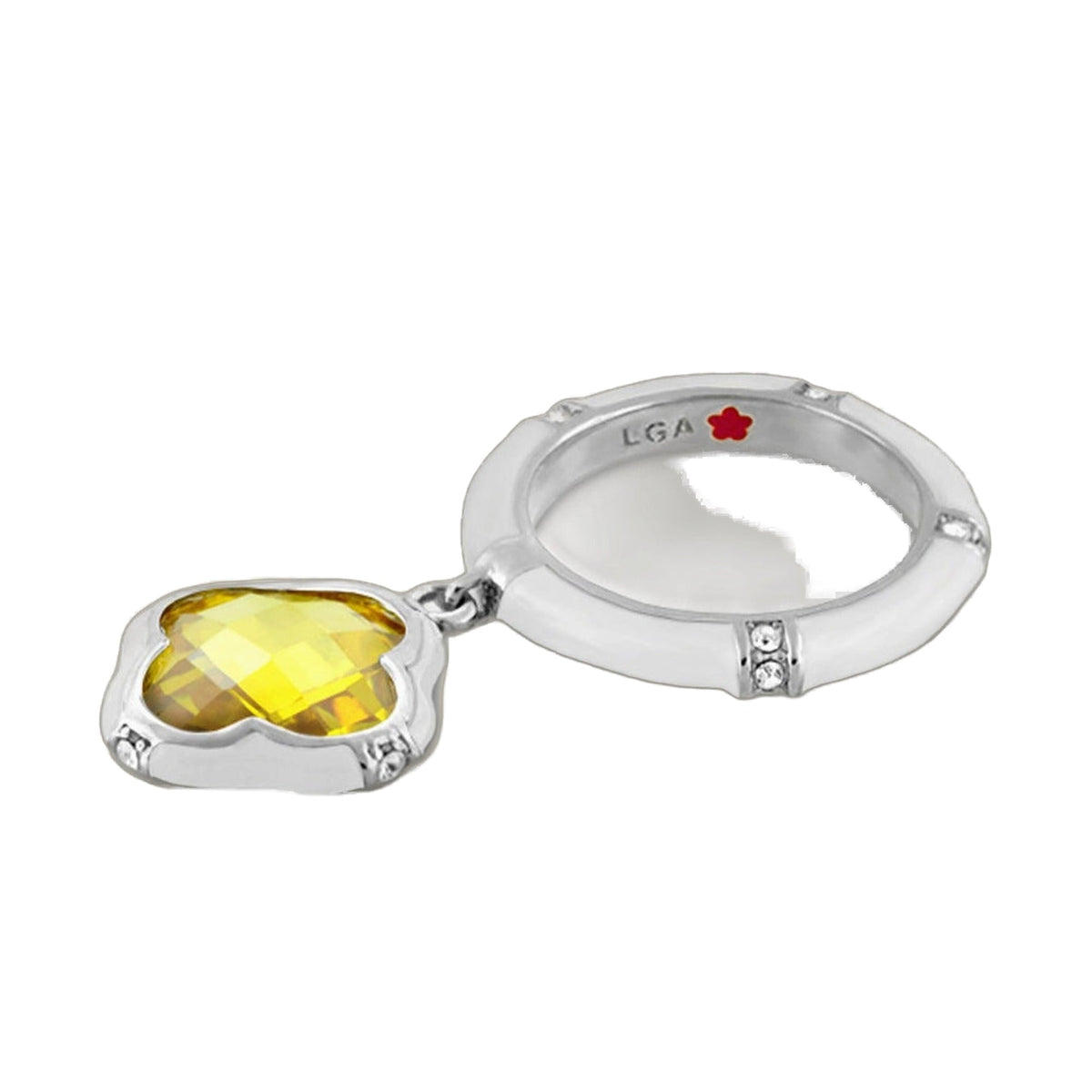 Prince Charming Ring Clover Charm Pavé Band by LGA; two stackable rings: yellow gemstone and pavé band on Tampa Home & Garden Store