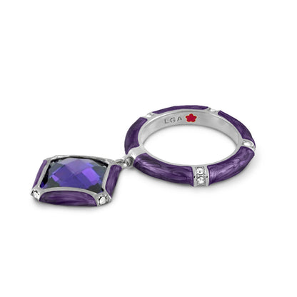 Prince Charming Ring Cushion Charm Pavé Band purple enamel ring with cushion-cut gem LGA on Tampa Home & Garden Store