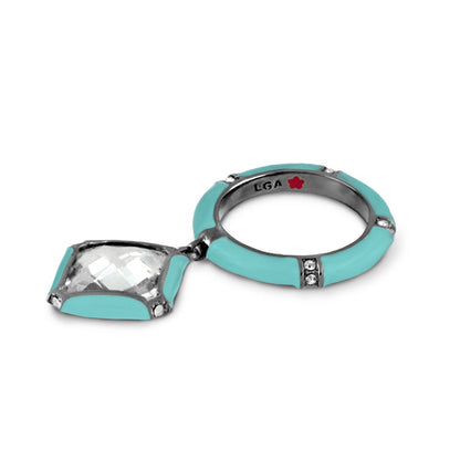Prince Charming Ring Cushion Charm Pavé Band turquoise enamel stackable ring with cushion-cut crystal pendant Lauren G Adams on Tampa Home & Garden Store