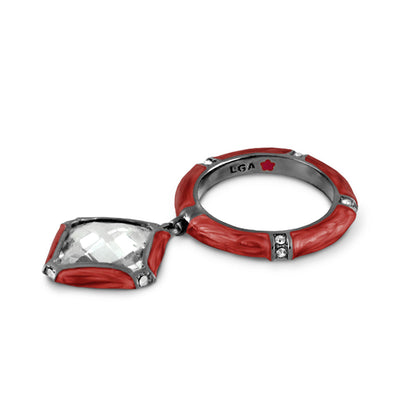 Prince Charming Ring cushion charm pavé band, red enamel, stone, Lauren G Adams stackable ring on Tampa Home & Garden Store