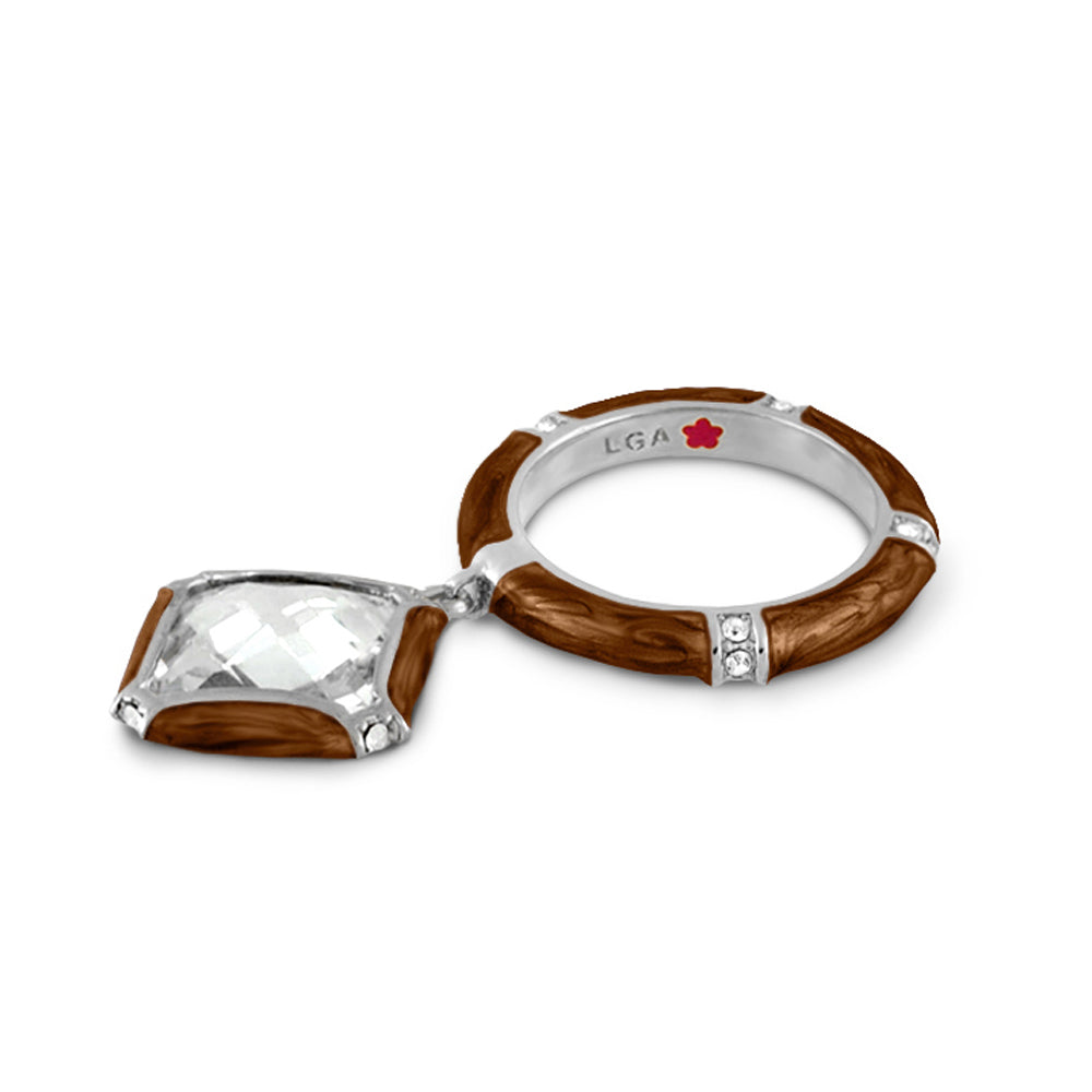 Prince Charming Ring - cushion-cut stone with wood inlay and pavé band, stackable LGA ring on Tampa Home & Garden Store
