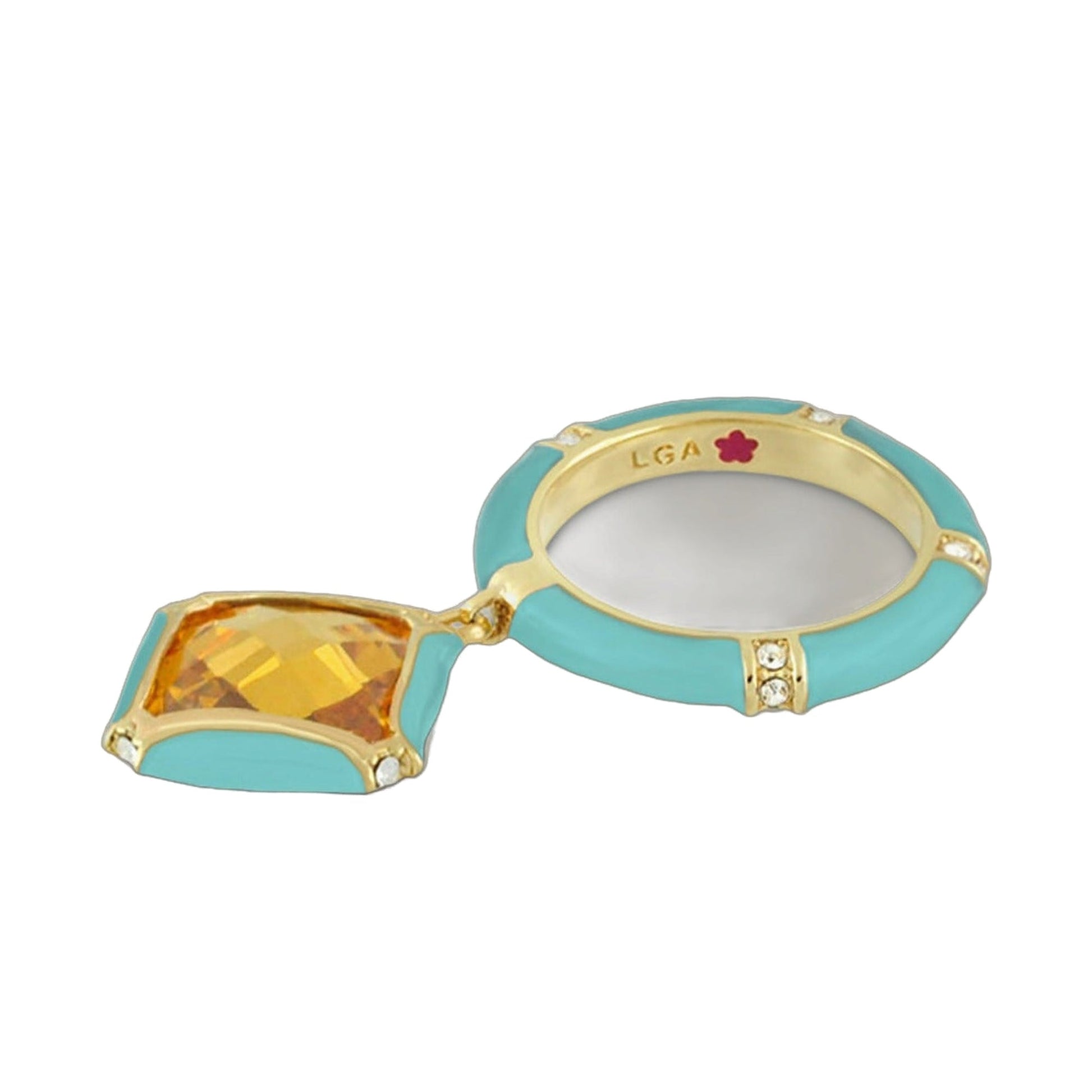 Prince Charming Ring by Lauren G Adams — cushion pave band, turquoise enamel, orange gem on Tampa Home & Garden Store
