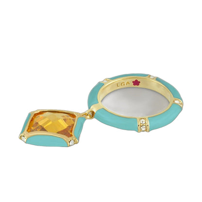 Prince Charming Ring by Lauren G Adams — cushion pave band, turquoise enamel, orange gem on Tampa Home & Garden Store
