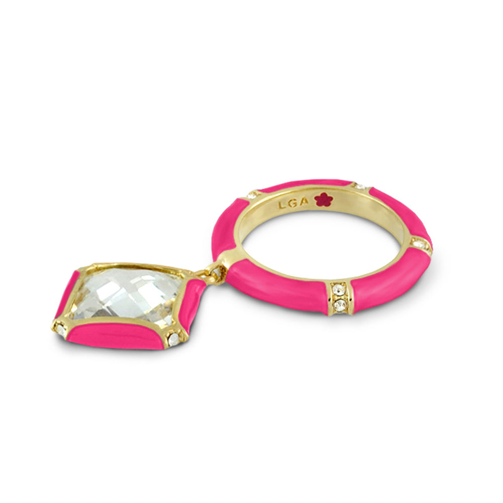 Prince Charming Ring cushion charm pink enamel pave band gold setting Lauren G Adams ring on Tampa Home & Garden Store