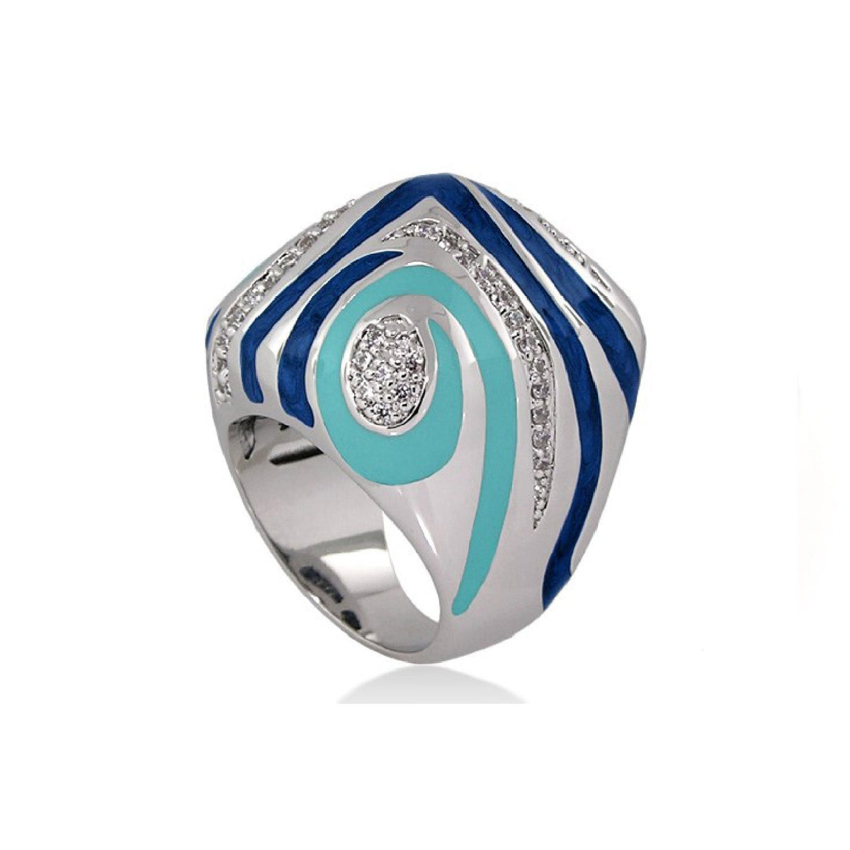 Art Deco cocktail ring by Lauren G Adams featuring blue and turquoise enamel with pavé diamonds on Tampa Home & Garden Store