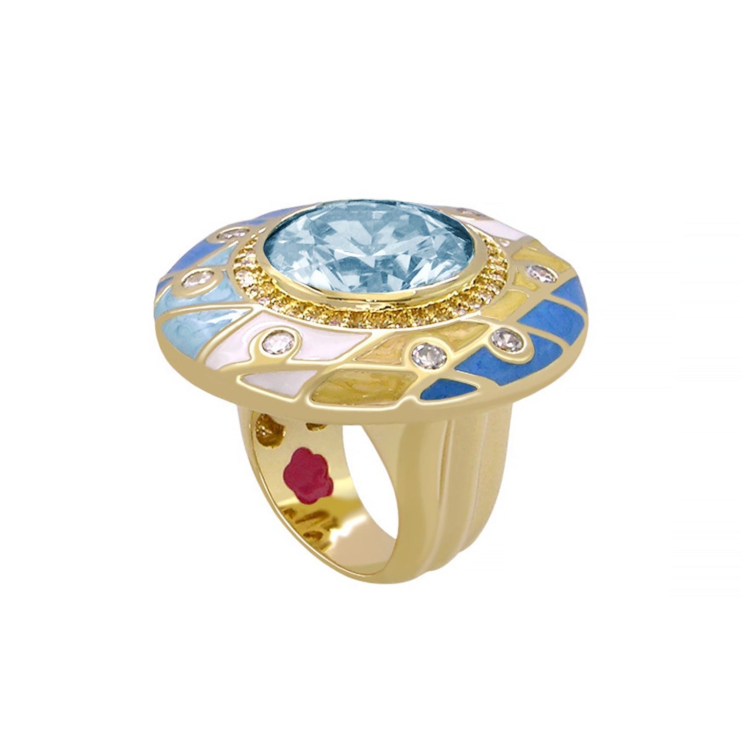 Sunburst Cocktail Ring by Lauren G Adams, gold-tone with pale blue center stone and enamel on Tampa Home & Garden Store