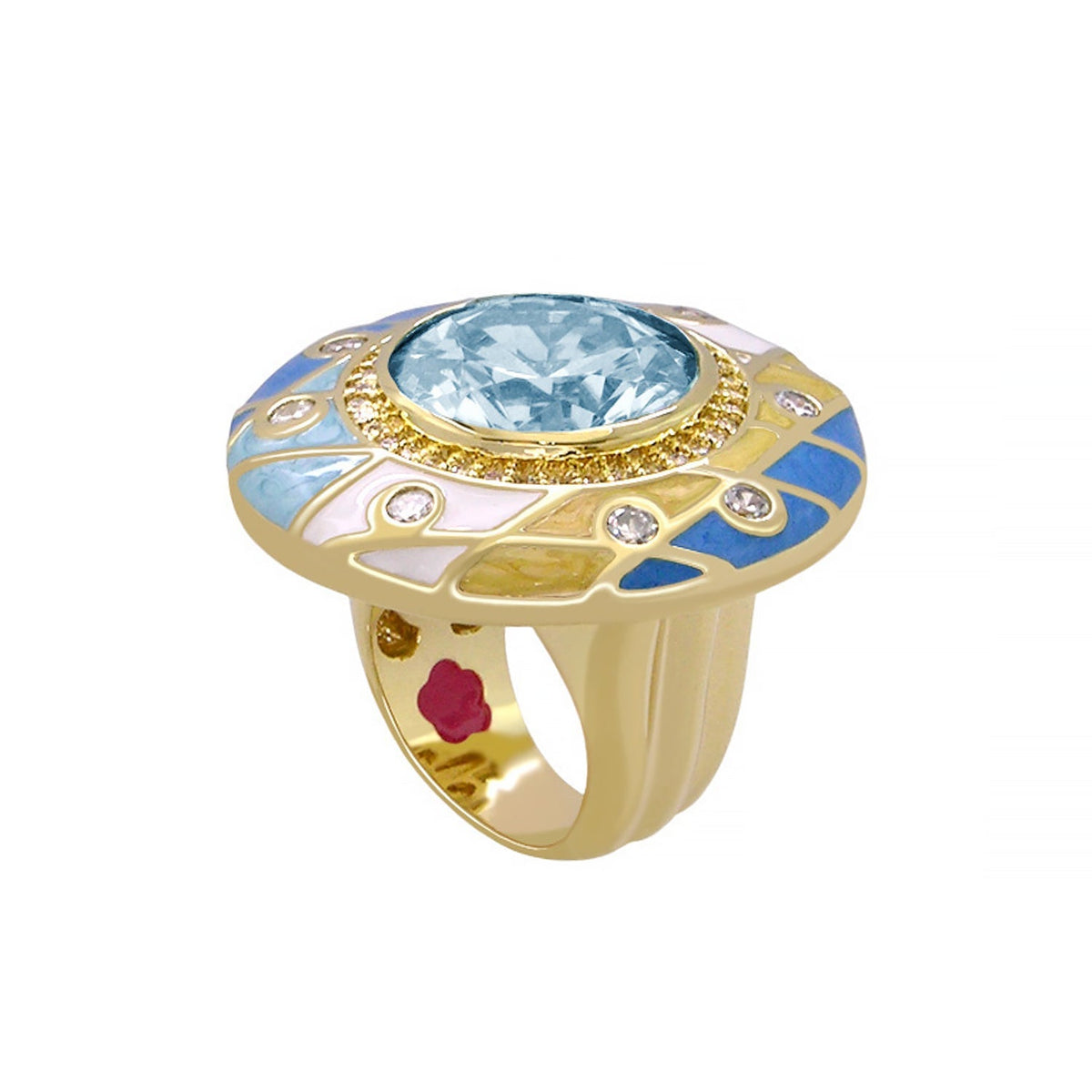 Sunburst Cocktail Ring by Lauren G Adams, gold-tone with pale blue center stone and enamel on Tampa Home & Garden Store