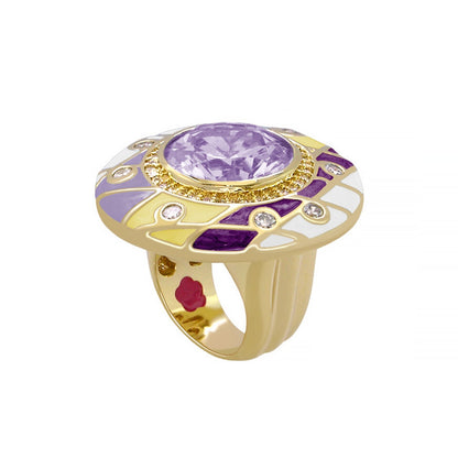 Sunburst Cocktail Ring Lauren G Adams gold-tone with lavender center stone and enamel mosaic on Tampa Home & Garden Store