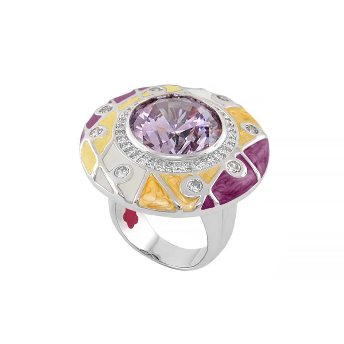 Sunburst Cocktail Ring by Lauren G Adams with lavender gem, enamel mosaic and crystal halo on Tampa Home & Garden Store