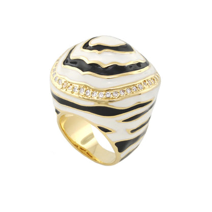 Ring Animal Paradise Zebra Dome gold-tone band with enamel and black zebra accents on Tampa Home & Garden Store