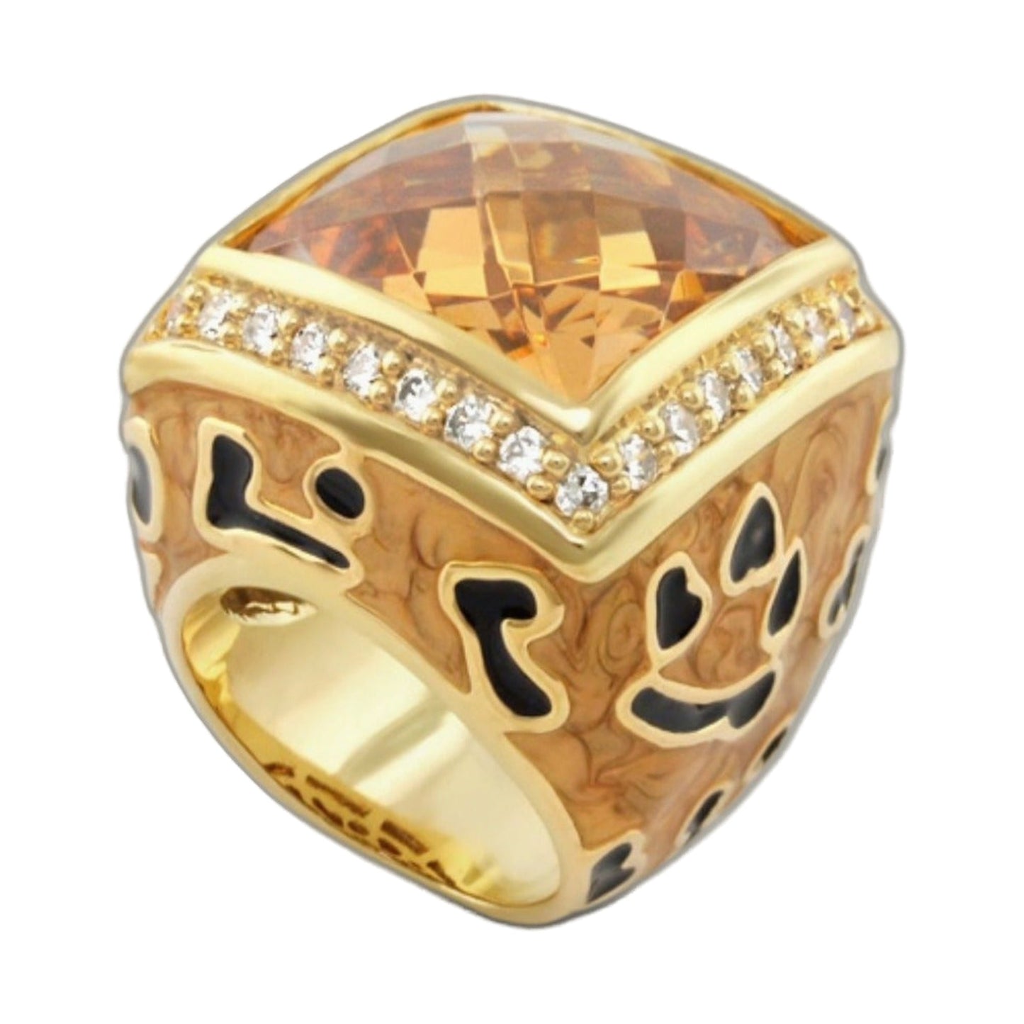Animal Paradise Ring Leopard Crystal Cushion, golden band with pave diamonds by Lauren G Adams on Tampa Home & Garden Store