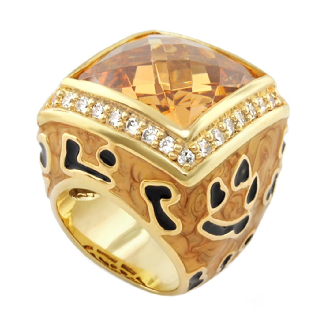 Animal Paradise Ring Leopard Crystal Cushion, gold-tone band with orange stone on Tampa Home & Garden Store