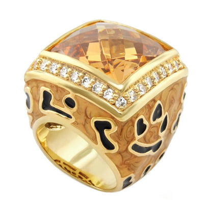Animal Paradise Ring Leopard Crystal Cushion, gold-tone band with orange stone on Tampa Home & Garden Store