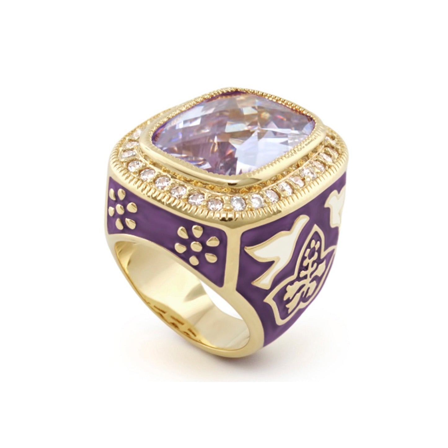 Peace and Dove Cocktail Ring by Lauren G Adams; gold-tone band, purple enamel, lavender gem on Tampa Home & Garden Store