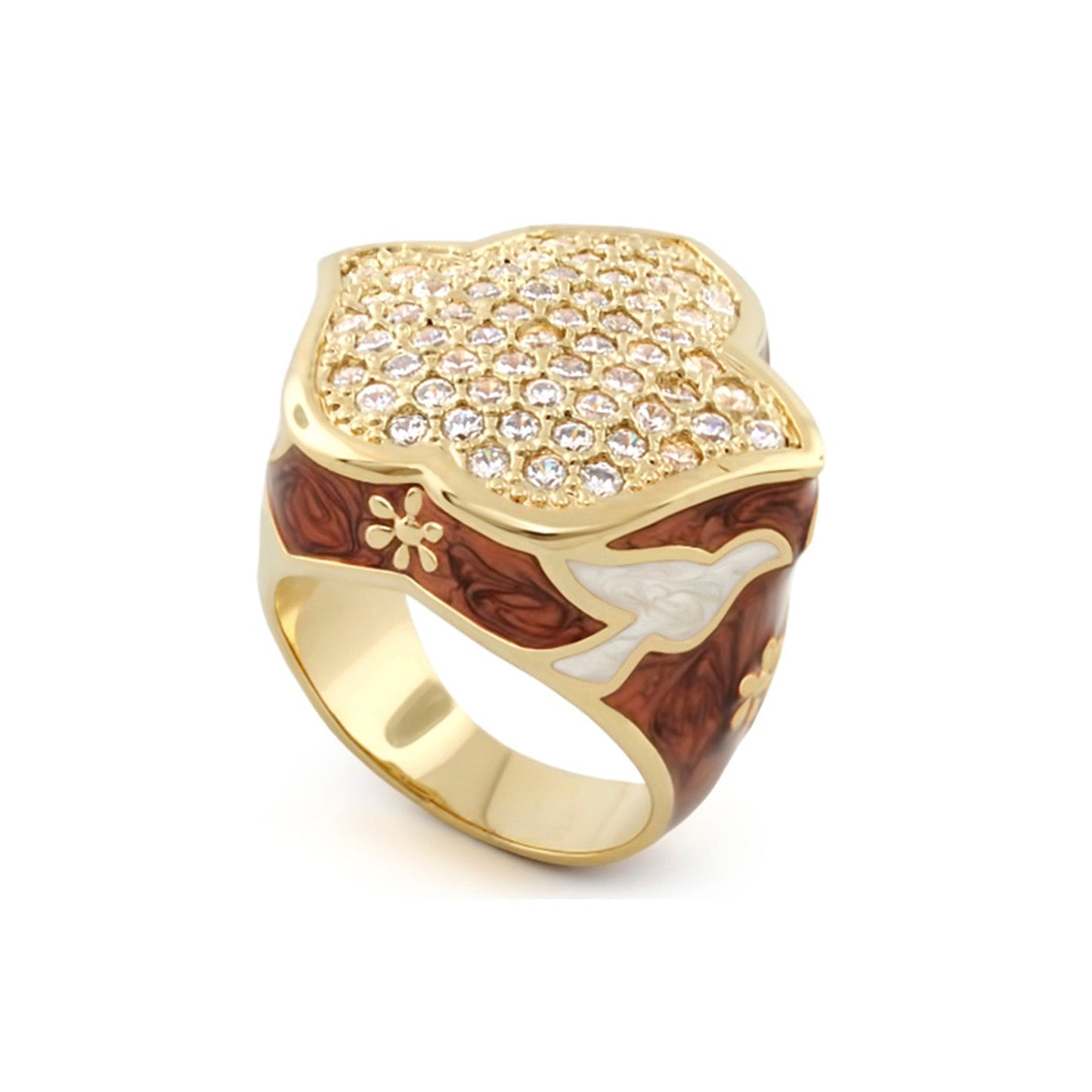 Peace and Dove Cocktail Ring Lauren G Adams gold-tone with pavé top and enamel dove motif on Tampa Home & Garden Store