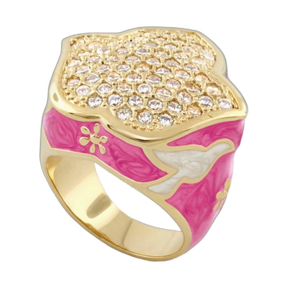 Peace and Dove cocktail ring with pink enamel pavé crystals on gold-tone band on Tampa Home & Garden Store