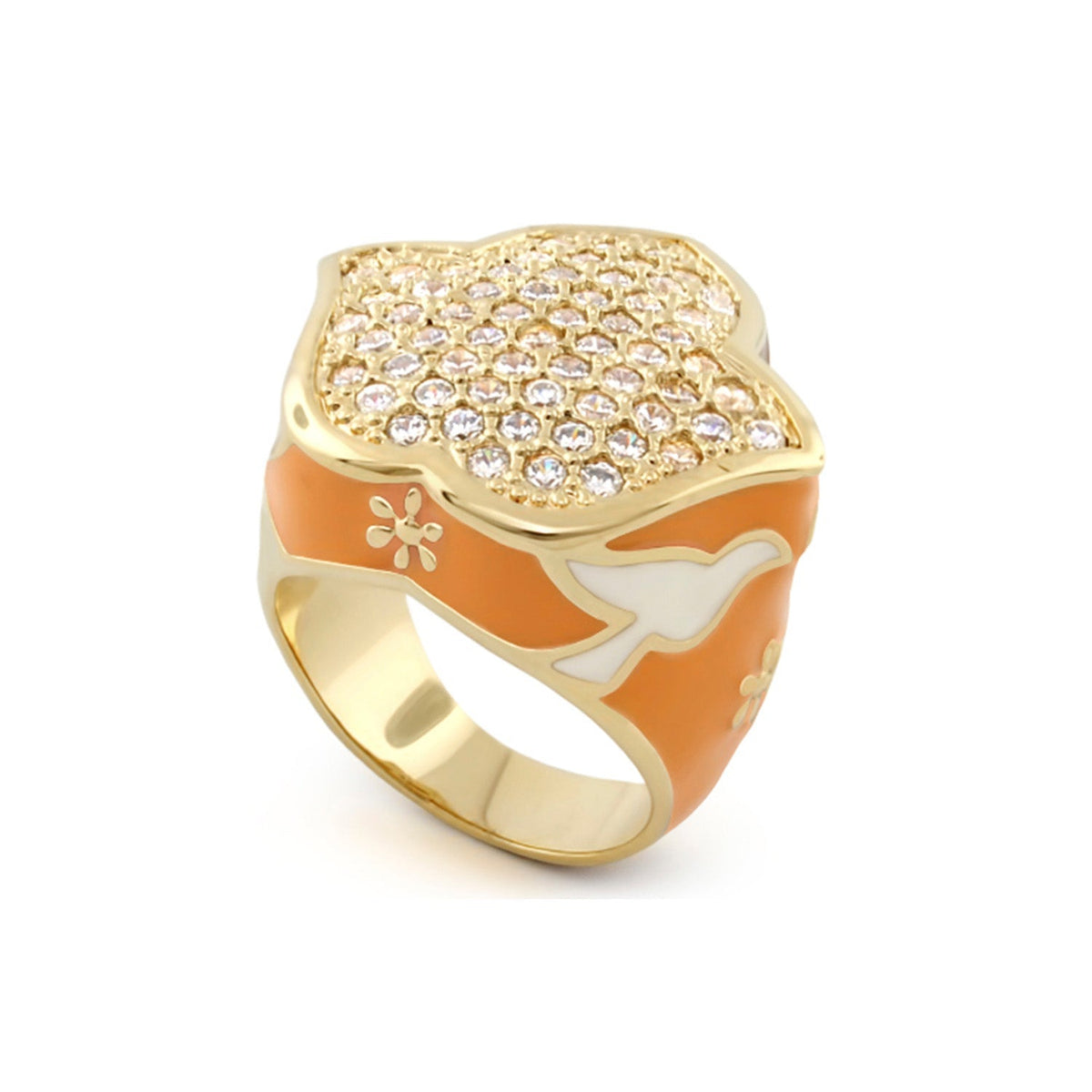 Peace and Dove Cocktail Ring gold-tone pavé top with orange enamel dove by Lauren G Adams on Tampa Home & Garden Store