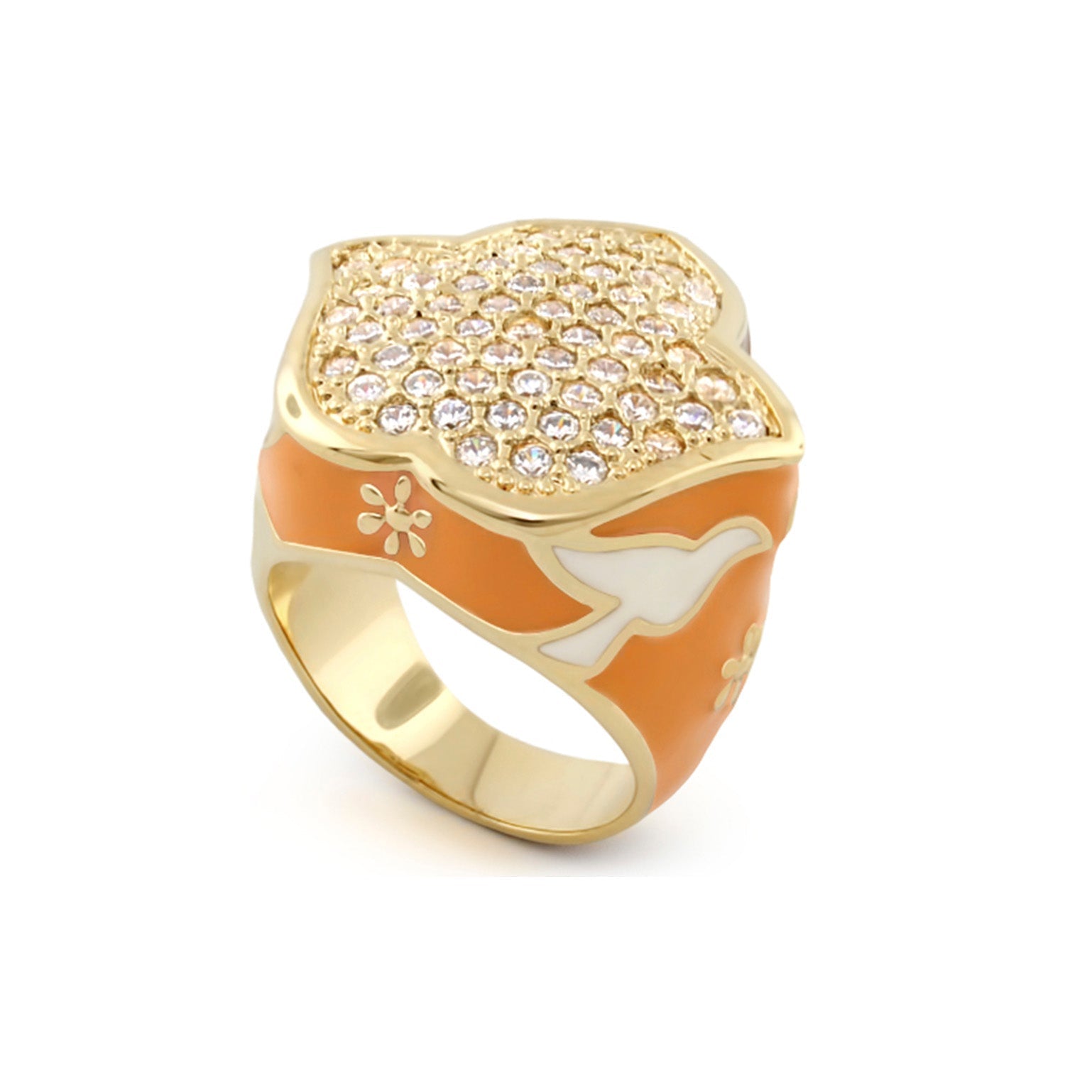 Peace and Dove Cocktail Ring gold-tone pavé top with orange enamel dove by Lauren G Adams on Tampa Home & Garden Store