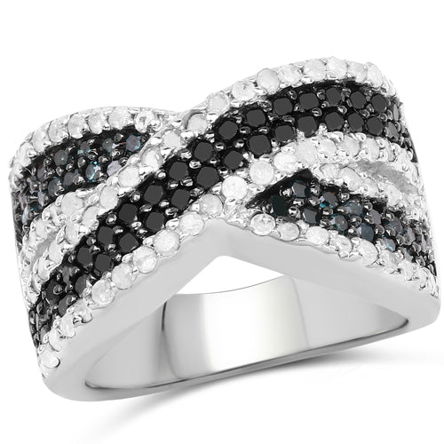 Ring with blue, white and black diamonds in .925 sterling silver, 1.57ct total, Bids.com on Tampa Home & Garden Store