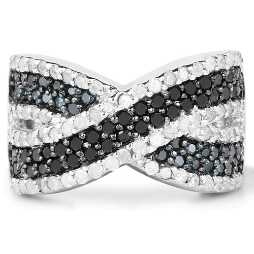 Ring: 1.57ct blue, white & black diamonds set in .925 sterling silver crisscross band by Bids.com on Tampa Home & Garden Store