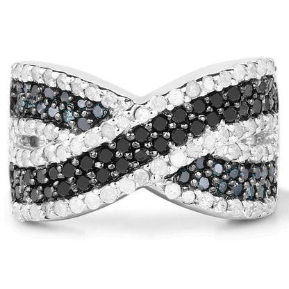 Ring: 1.57ct blue, white & black diamonds set in .925 sterling silver crisscross band by Bids.com on Tampa Home & Garden Store