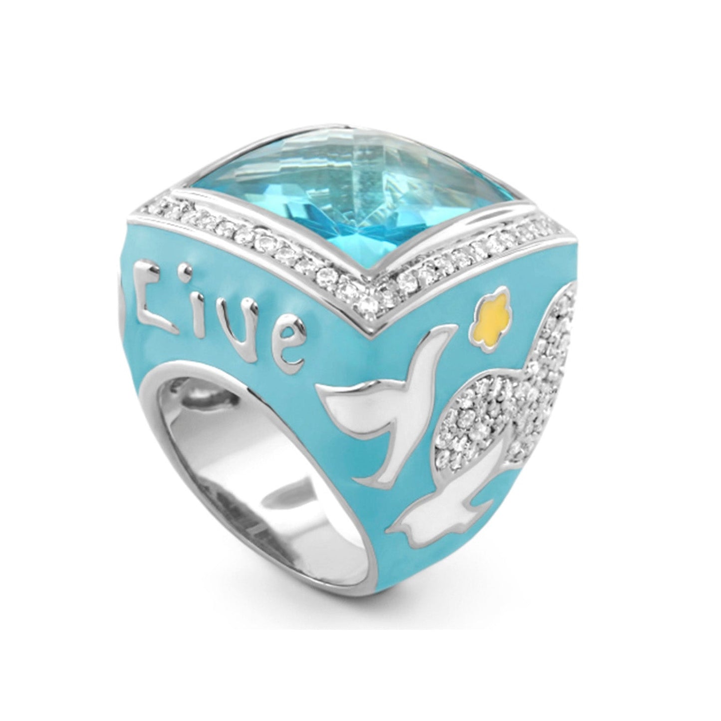 Peace and Dove Cocktail Ring turquoise enamel, silver dove motif, blue gemstone, Lauren G Adams on Tampa Home & Garden Store