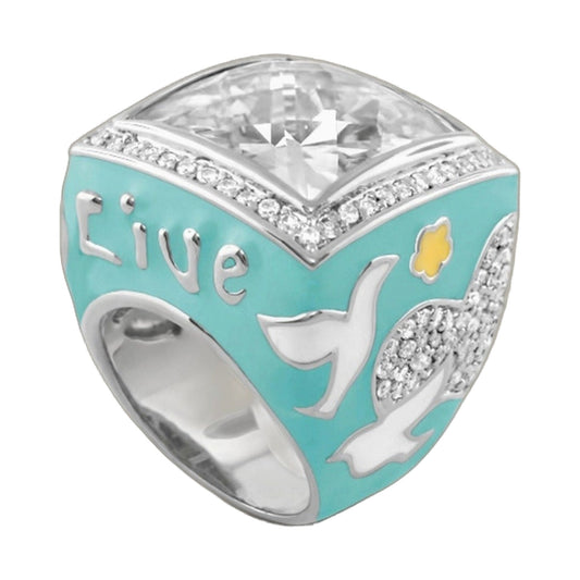 Peace and Dove Cocktail Ring by Lauren G Adams turquoise enamel cube with a large center stone on Tampa Home & Garden Store
