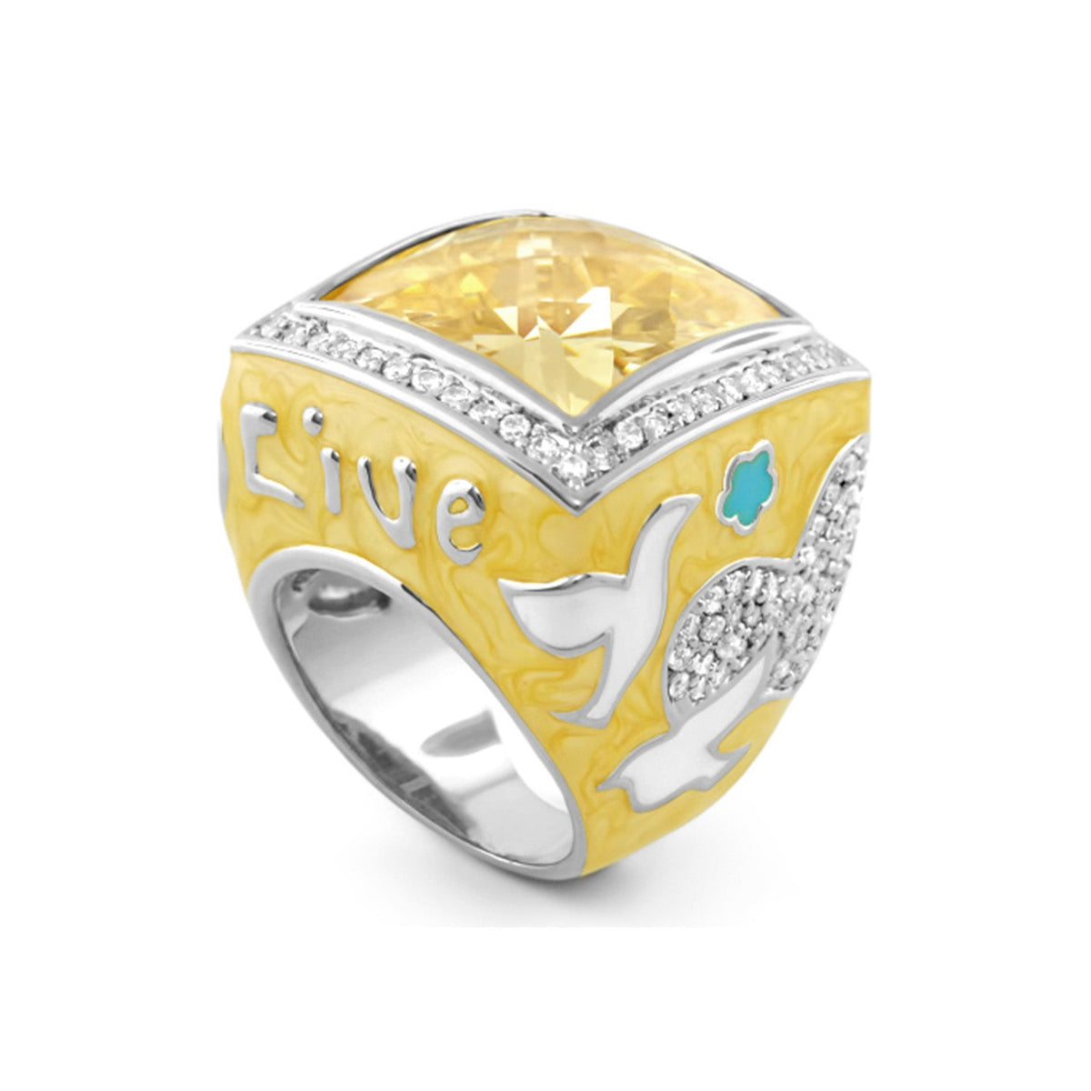 Peace and Dove Cocktail Ring Lauren G Adams yellow enamel band with gemstone and diamonds on Tampa Home & Garden Store