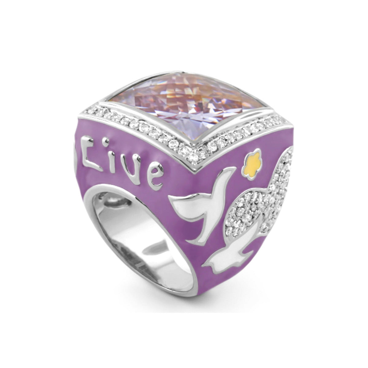 Peace and Dove cocktail ring by Lauren G Adams, enamel band with dove motif on Tampa Home & Garden Store